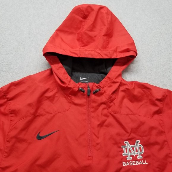 Nike Jacket Mens XL Red Zip‎ Pockets Hooded Baseball Windbreaker - Picture 7 of 14